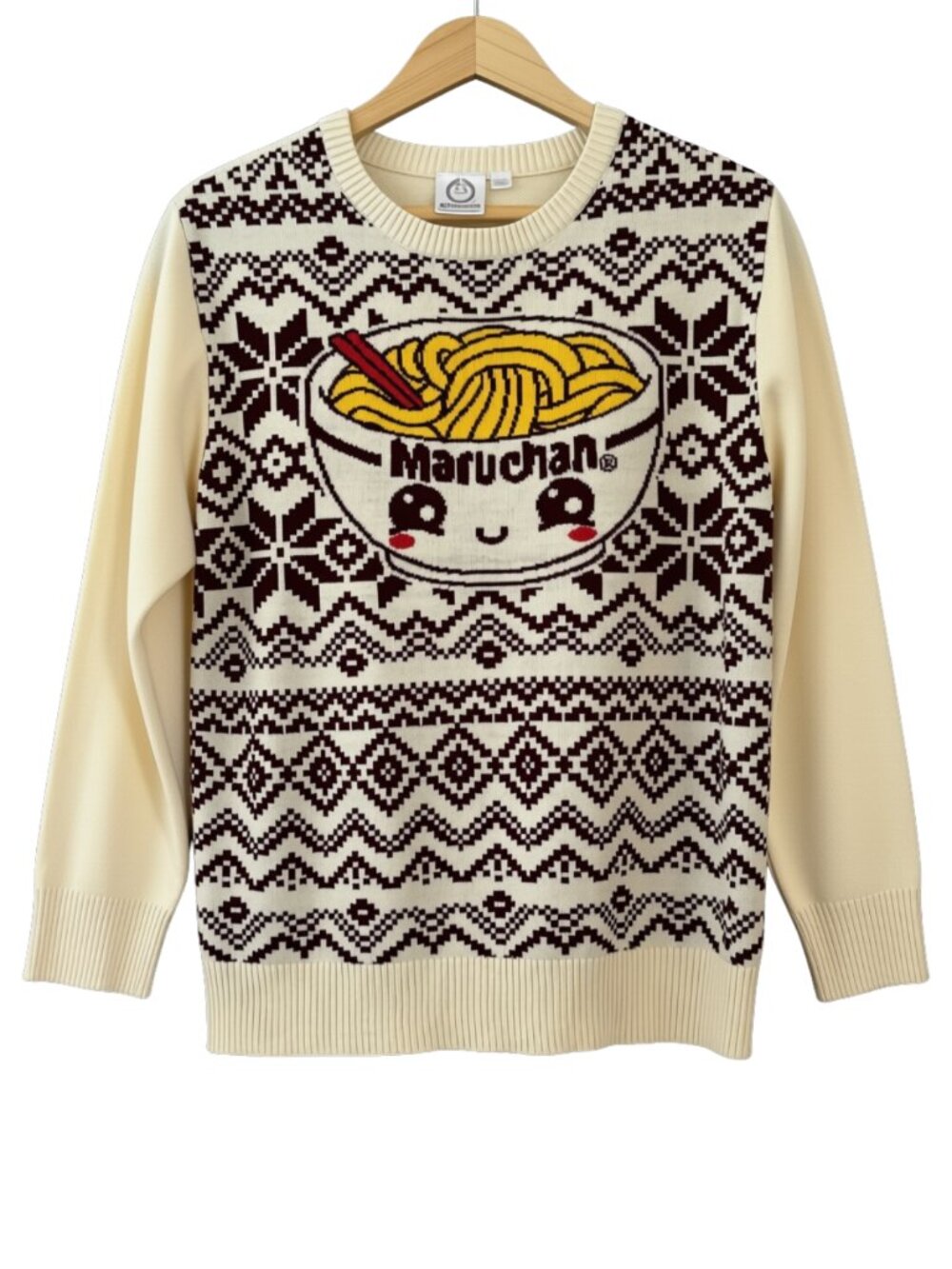 Maruchan Ramen Bowl Foodie Sweater XL Cream Kawaii Graphic Knit Pullover